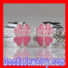 925 Sterling Silver Charm Jewelry Beads Enamel Pink Four-leaf Clover Fit european Bracelet Jewelry