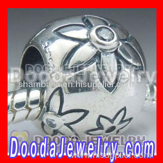 european Style 925 Sterling Silver Easter Lily Charm Beads with Stone fit European Largehole Jewelry Bracelet