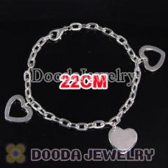 22CM authentic Sterling silver charm bracelet with love heart tags