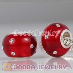 Kerastyle Silver Polished Glass Red Bead with Austrian crystal Accents suit European Bracelet
