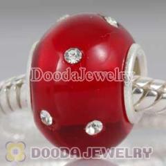 Kerastyle Silver Polished Glass Red Bead with Austrian crystal Accents suit European Bracelet