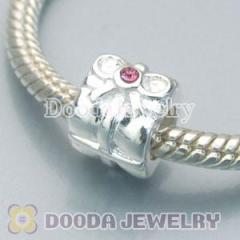 2011 european Style Solid Silver Beads With Pink Zircon Stone Wholesale