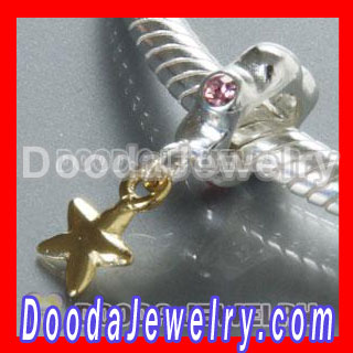 Gold Plated Sterling Silver Charm Jewelry Star Pendant With Pink Stone