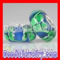 Discount chamilia style glass beads Four-Leaf Clover charm beads