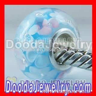 Cheap Chamilia style glass bead | cyan flowers charm beads