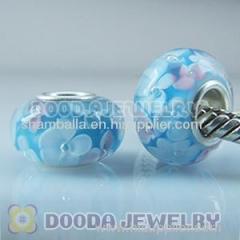 Cheap Chamilia style glass bead | cyan flowers charm beads