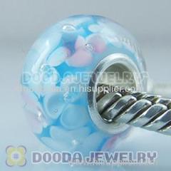 Cheap Chamilia style glass bead | cyan flowers charm beads