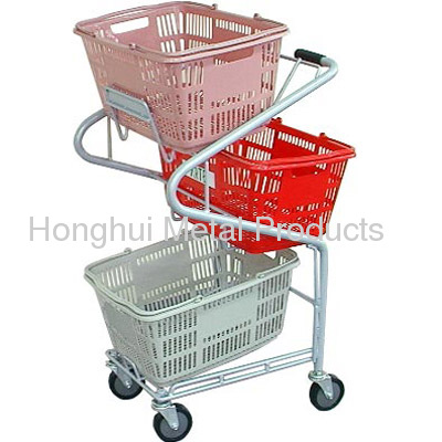 Metal Shopping cart with 3 hand basket holder