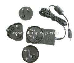 Adaptor, adapter with interchangeable AC plug (EU, USA, UK and AU)