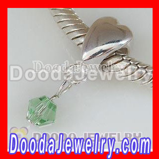 Green Zircon Stone european Style Sterling Silver Heart Dangles Wholesale For european Jewelry Necklace