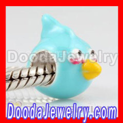 925 Sterling Silver Enamel Cyan Anger Bird Charm Bead For european Jewelry Bracelet