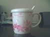 porcelain decal mug with lid and spoon