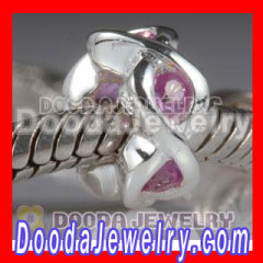 2012 Fashion european Style Solid Silver Charm Jewelry Beads With Screw Pink Gemstone