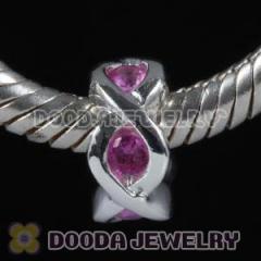 2012 Fashion european Style Solid Silver Charm Jewelry Beads With Screw Pink Gemstone