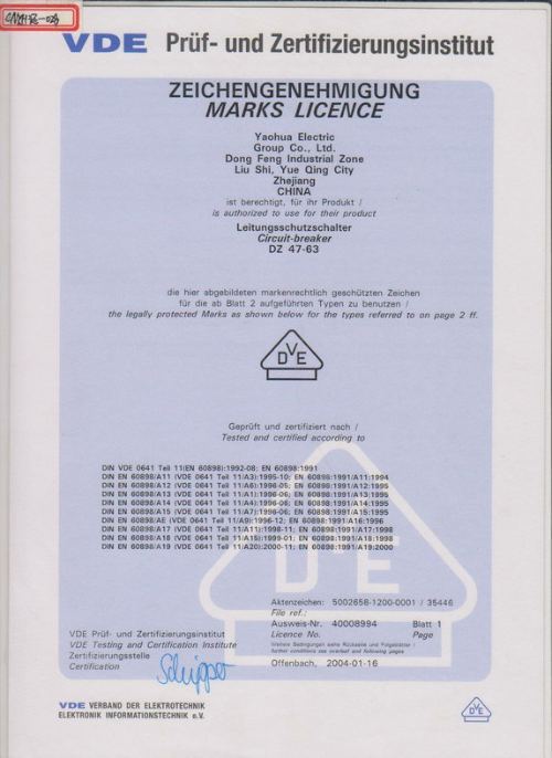 Certificate of Circuit breaker