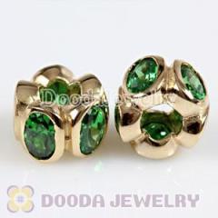 New Cheap Gold Plated Sterling Silver Beads With Green Gemstone european Compatible