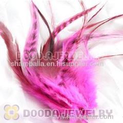 Natural Striped Pink Strung Rooster Feather Hair Extension Wholesale