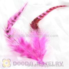 Natural Striped Pink Strung Rooster Feather Hair Extension Wholesale