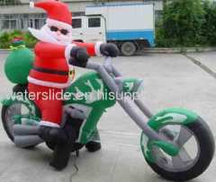 Moto with inflatable christmas father