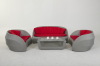 Gray rattan wicker furniture sofa set with red cushion