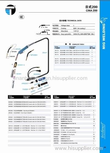 (panasonic type welding torch P 200) mig welding torch CINA 200