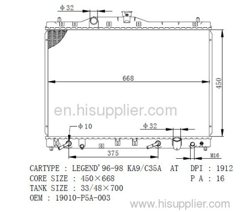 19010-P5A-003 HONDA auto radiator