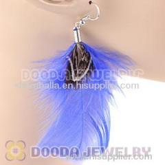Cheap Blue And Grizzly Feather Earrings With Alloy Fishhook Wholesale