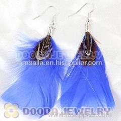 Cheap Blue And Grizzly Feather Earrings With Alloy Fishhook Wholesale