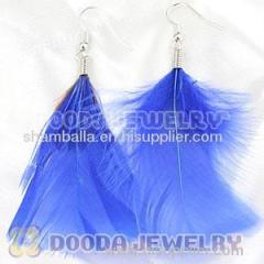 Cheap Blue And Grizzly Feather Earrings With Alloy Fishhook Wholesale