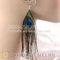 Fashion Natural Peacock Feather Earrings With Alloy Fishhook Wholesale