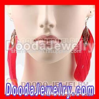 Fashion BOHO Red Feather Earrings With Alloy Fishhook Wholesale