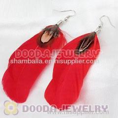 Fashion BOHO Red Feather Earrings With Alloy Fishhook Wholesale
