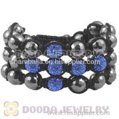 Fashion 3 Row Blue Swarovski Crystal Cross Shamballa Bead Bracelet