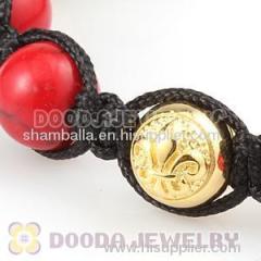 Red Coral Mens Shamballa Bracelet With Gold Nialaya Logo Bead