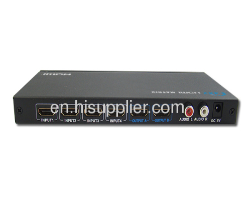 4x2 HDMI Matrix Switch & Splitter with Remote Control, 4 ports Input 2 ports Output 1080P for HDTV