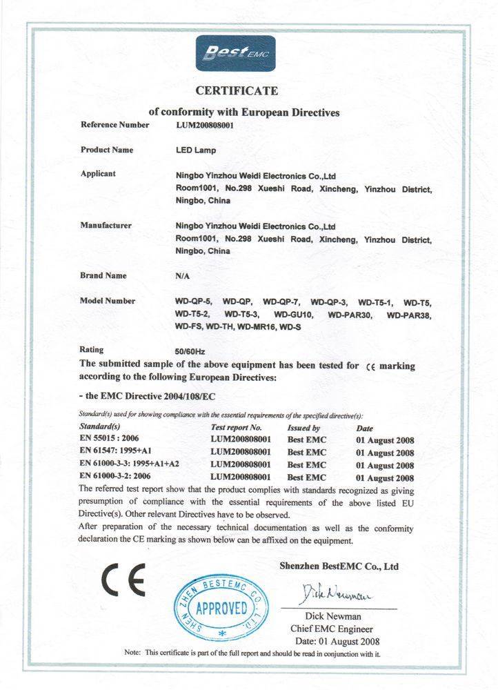 CE For LED Lamps