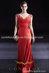 sell embroidered long pageant dresses,red elegant v-neck pageant dresses 56631