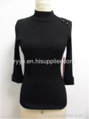 3/4 Sleeve Mock Neck Pullover With Buttons