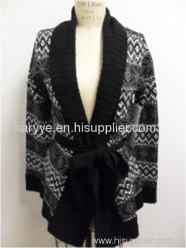 Long Sleeve Shawl Collar Cardigan With Belt