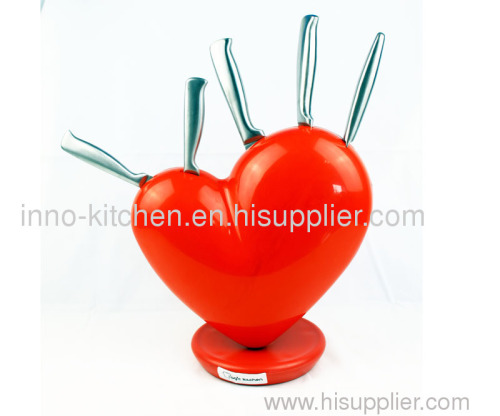 5pc Knife Block Heart Design