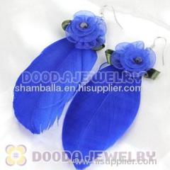 Navy Tibetan Jaderic Bohemia Styles Silk Flower Feather Earrings For Sale