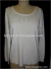 Long Sleeve Scoop Neck Pullover With Rhinestone