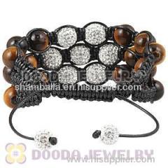 Fake Nialaya Man's Bracelets With 3 Row Swarovski Crystal And Tiger Eye