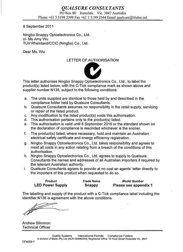 C-Tick Certificate 1