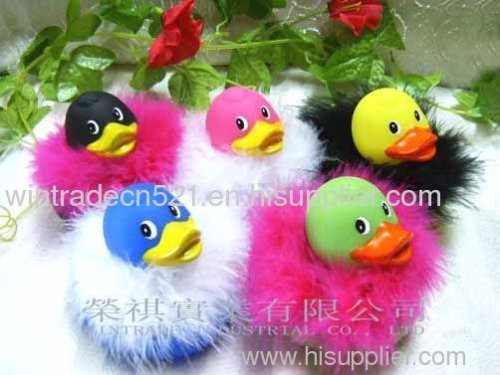 Rubber bath toy with feather duck