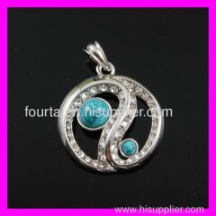 White gold plated turquoise pendant FJ 4620024