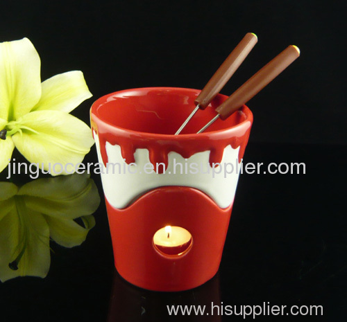 Ceramic fondue set with forks