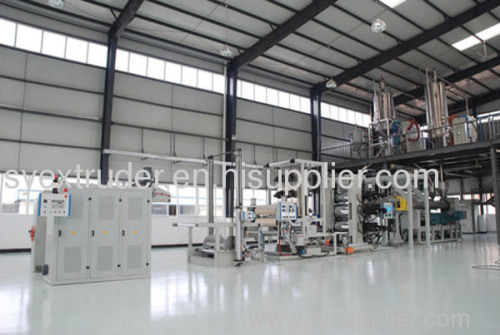 Plastic hollowness grid board production line