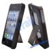 Raised Grain Plastic Hard Case for iPhone 4 with Holder Function(Brown)