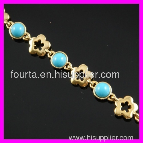 flower shape 18K gold plated turquoise bracelet